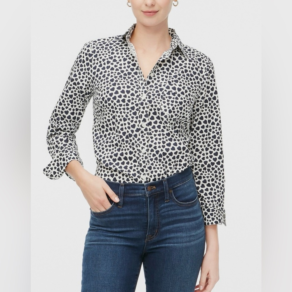 J. Crew Black and White Heart Print Shirt